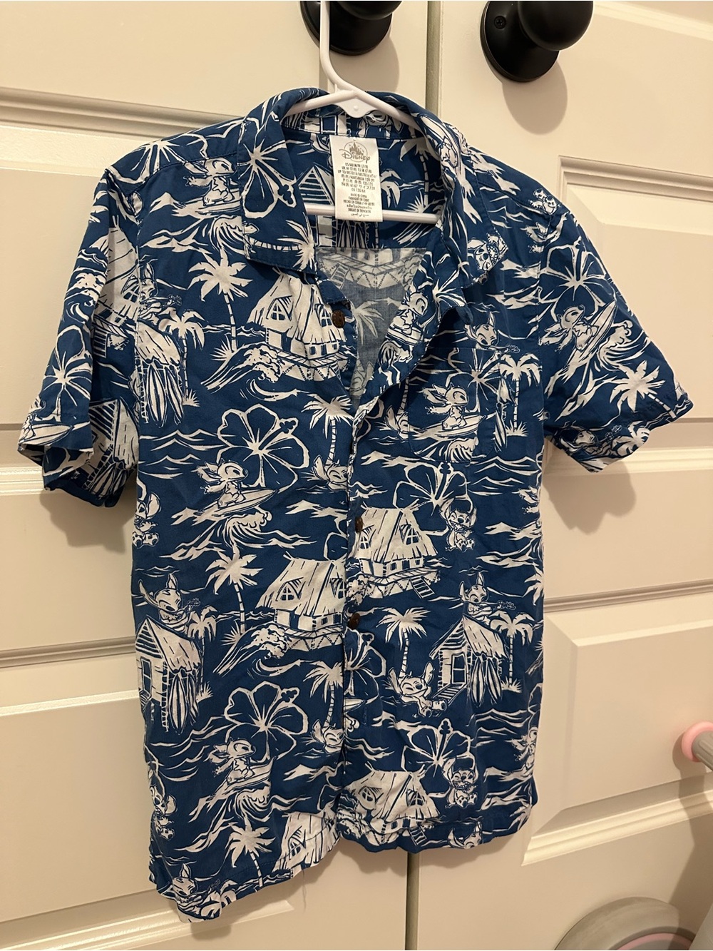 Shop Disney Stitch  Blue and White Tropical Button-Down Kids Shirt 7/8